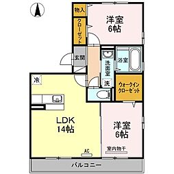 カーサ・フェリーチェ 2LDKの間取図画像