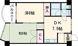 インペリアル西本 2DKの間取図画像