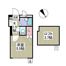 フリーダムB棟 1Kの間取図画像