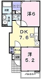 フェニックス唐山B 2DKの間取図画像