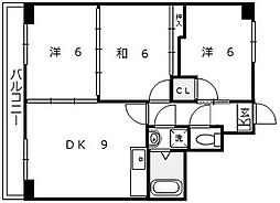 ロゼ3 9階3DKの間取り
