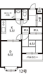スタジオ足利 2Kの間取図画像