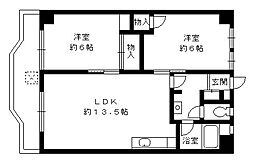 横尾ビル1 2LDKの間取図画像