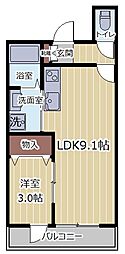 メルヴェーユ大和町 1LDKの間取図画像