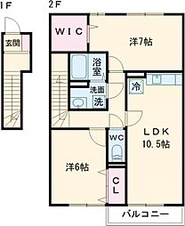 サンヒルズ 2階2LDKの間取り