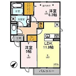 ヴィラアリエッタ 2LDKの間取図画像