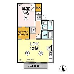 ソアニュー小山　Ｃ 2階1LDKの間取り