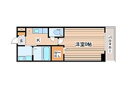 ウルス花京院Ａ 1階1Kの間取り