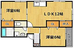 グランディール 2LDKの間取図画像