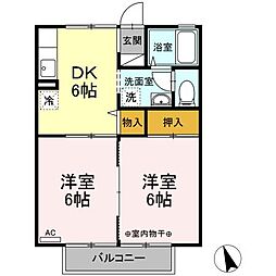 セジュール御山A 2DKの間取図画像