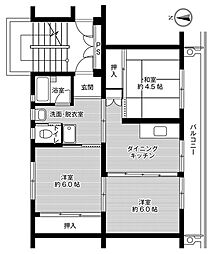ビレッジハウス丸子2号棟 3DKの間取図画像