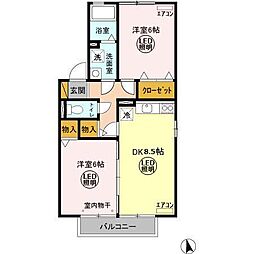 JR鹿島線 潮来駅 徒歩30分の賃貸アパート 2階2DKの間取り