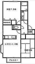 パセオ七ツ池A 2LDKの間取図画像
