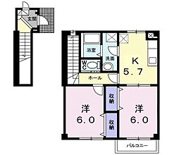 ハピアＡ棟 2階2Kの間取り