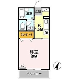コーポラスグリーンB 1Kの間取図画像