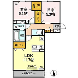 ヴィクトワール健軍 2LDKの間取図画像