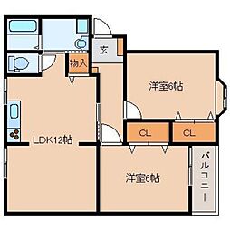 ハイツ堂本 2LDKの間取図画像