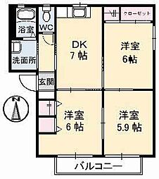 グランコート浅野B 3DKの間取図画像