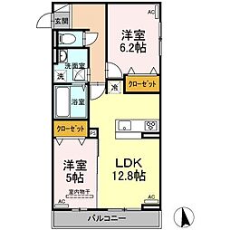 クレール 1階2LDKの間取り