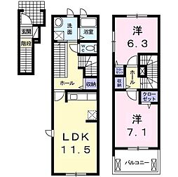 ジェントリー 2階2LDKの間取り