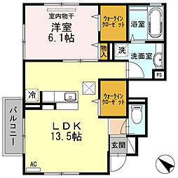 クレール武岡 1LDKの間取図画像