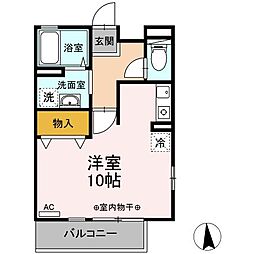シンパティーアB ワンルームの間取図画像