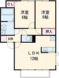 エーデルハイム　Ａ 1階2LDKの間取り