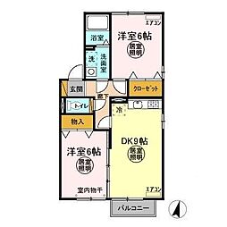 大黒屋 2階2DKの間取り
