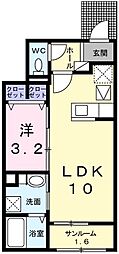 パル山崎 1LDKの間取図画像