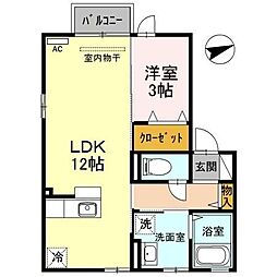 さくらハウス石金 1階1LDKの間取り