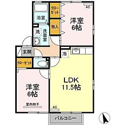 メゾンクオーレ　Ａ 2階2LDKの間取り