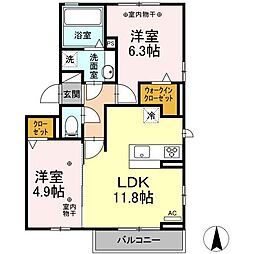 シュエットA 2LDKの間取図画像