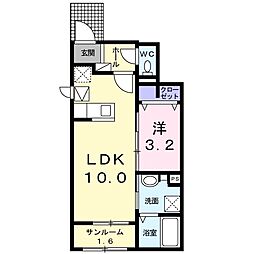 JR鹿児島本線 荒尾駅 バス4分 荒尾市役所前下車 徒歩3分の賃貸アパート 1階1LDKの間取り