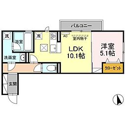 D-room元町 1階1LDKの間取り