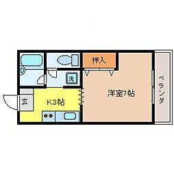 コーポルピナスA 1階1Kの間取り