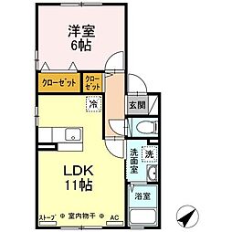 グランテールII 2階1LDKの間取り