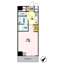 キャメロット新越谷 1Kの間取図画像