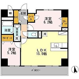 チャコールウッドステージ 7階2LDKの間取り