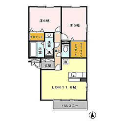 JR上越線 井野駅 徒歩16分の賃貸アパート 3階2LDKの間取り