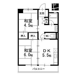 楠団地 7階2DKの間取り