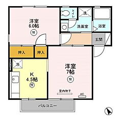 セジュールＳ・なかむら　Ａ 2階2Kの間取り