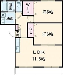 パストラル　I 2階2LDKの間取り