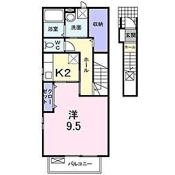 デスパシオＫ 2階1Kの間取り