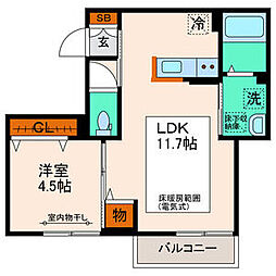 仙台市営南北線 泉中央駅 徒歩7分の賃貸アパート 1階1LDKの間取り