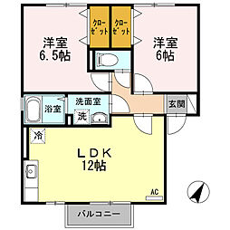 グレイス　B棟 2階2LDKの間取り