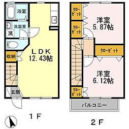 シャレーほんどう　壱番館 1階2LDKの間取り