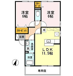 ウィルモア　　イースト 1階2LDKの間取り