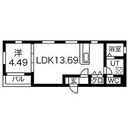GCDヴィラ荒子 1LDKの間取図画像