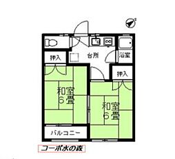 コーポ水の森 2階2Kの間取り