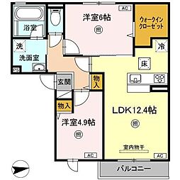 グリーンハイム 1階2LDKの間取り
